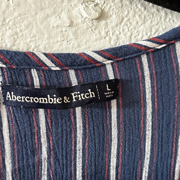 Abercrombie & Fitch Maxi Dress LARGE Blue Stripe Cutout Front Summer Vacation - Picture 3 of 8